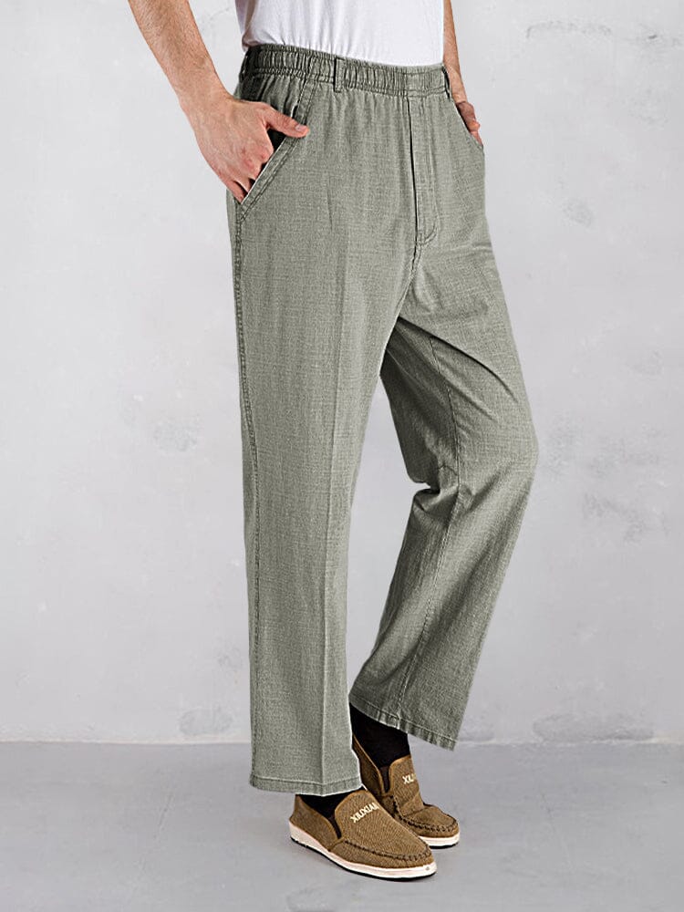 Cotton Linen Elastic Waist Casual Pants Pants coofandystore Light Green XL(US 34-36) 