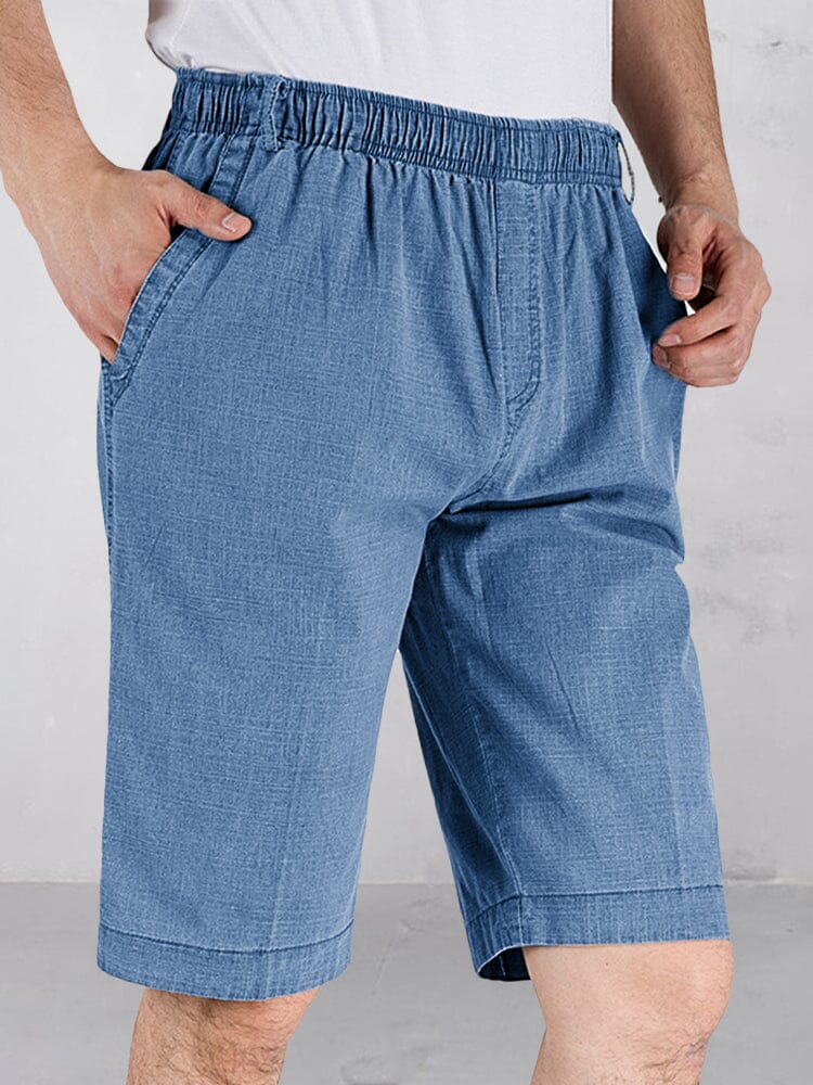 Casual Cotton Linen Elastic Waist Shorts Shorts coofandystore Blue XL (US 34-36) 