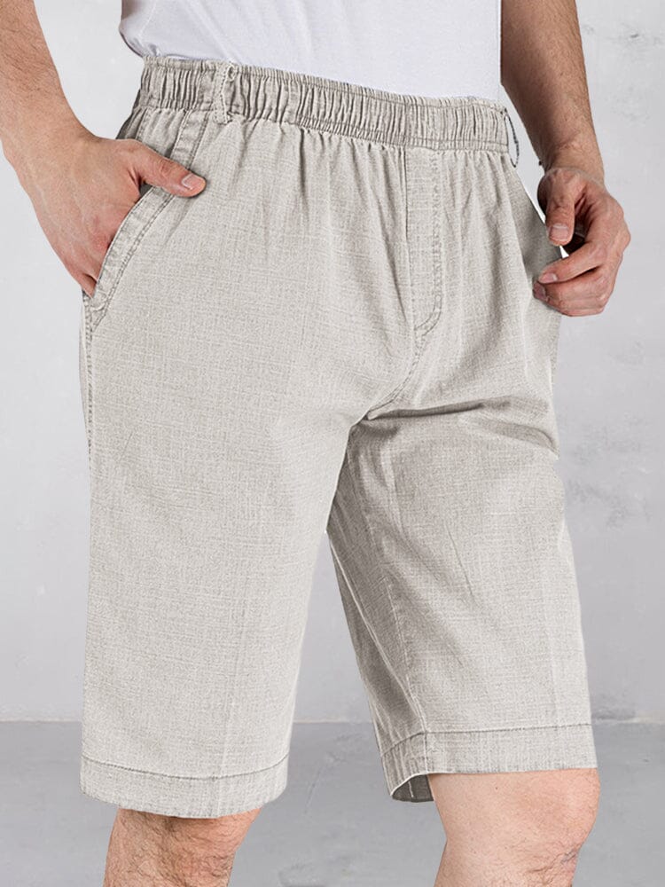 Casual Cotton Linen Elastic Waist Shorts Shorts coofandystore Cream XL (US 34-36) 