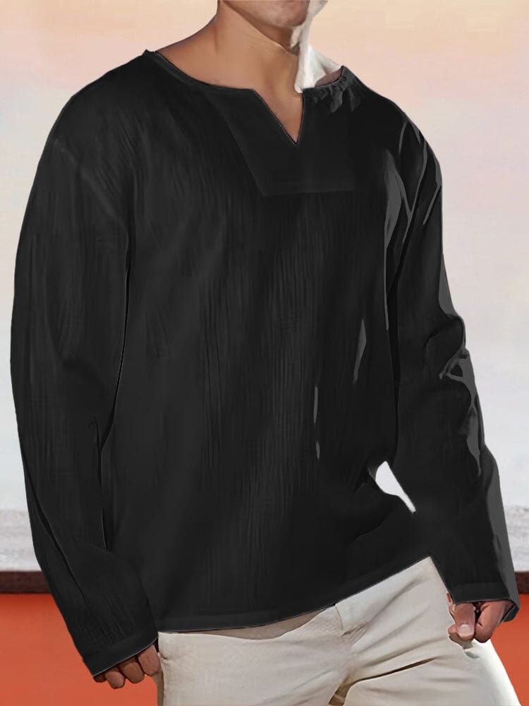 Soft Cotton Linen Long Sleeve Shirt Shirts coofandystore Black M 