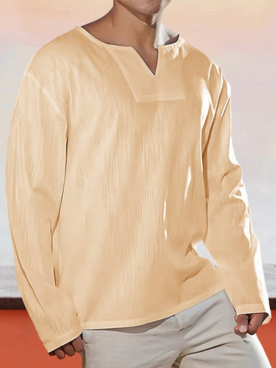 Soft Cotton Linen Long Sleeve Shirt Shirts coofandystore Apricot M 