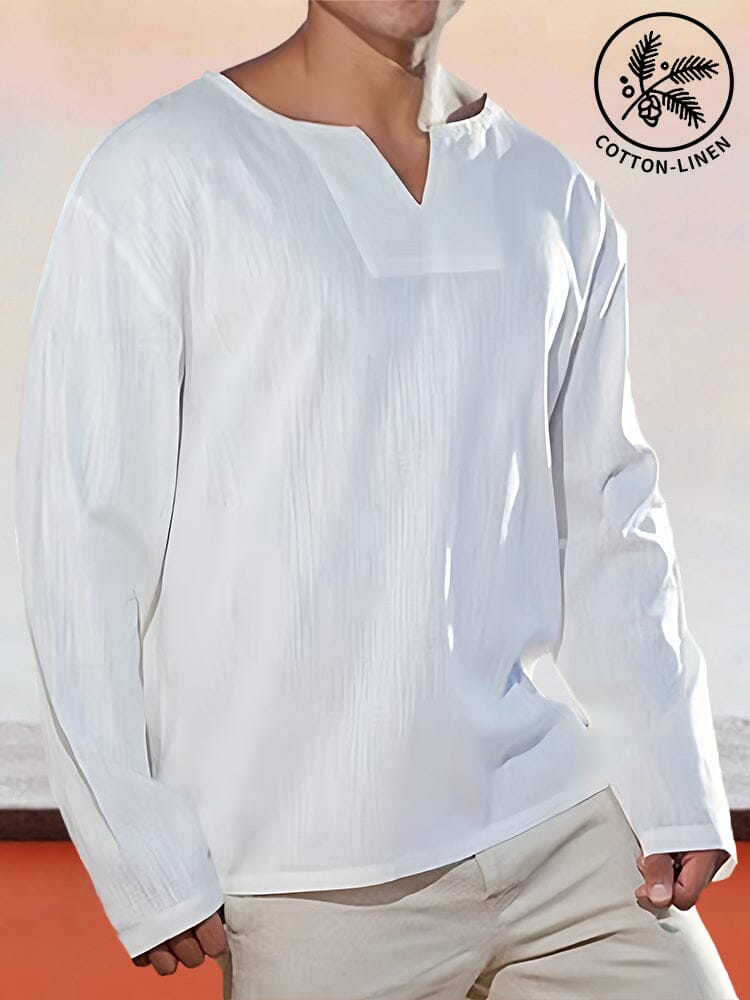 Soft Cotton Linen Long Sleeve Shirt Shirts coofandystore White M 
