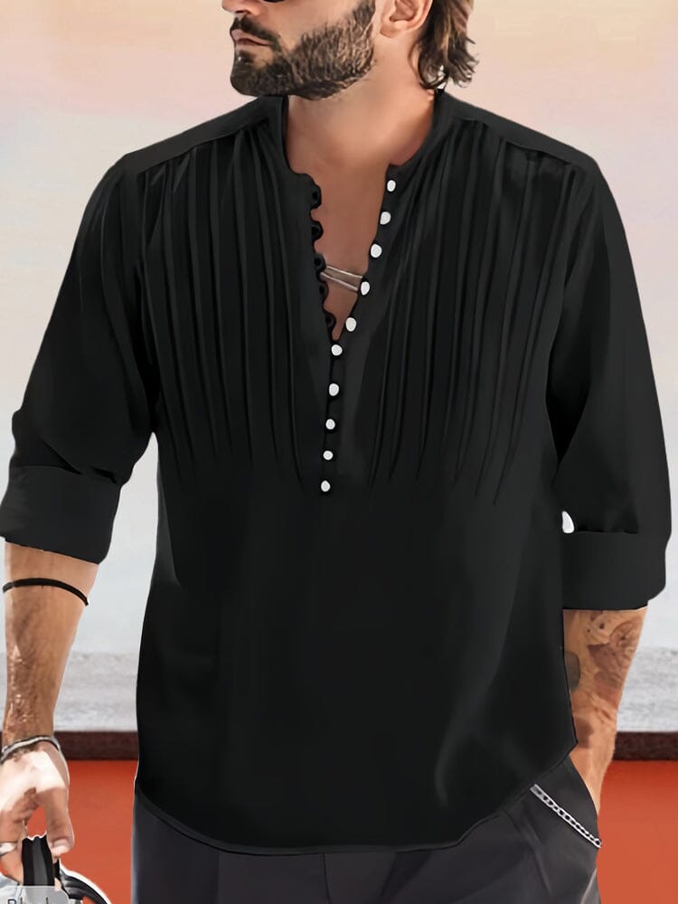 Casual Cotton Linen Half Button Pullover Shirt Shirts coofandystore Black S 