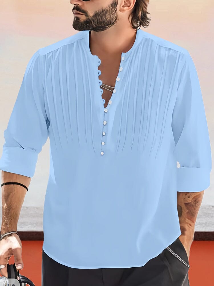 Casual Cotton Linen Half Button Pullover Shirt Shirts coofandystore Blue S 