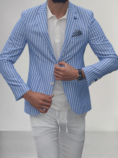 Casual Linen Style Lapel Striped Blazer Jackets coofandystore 