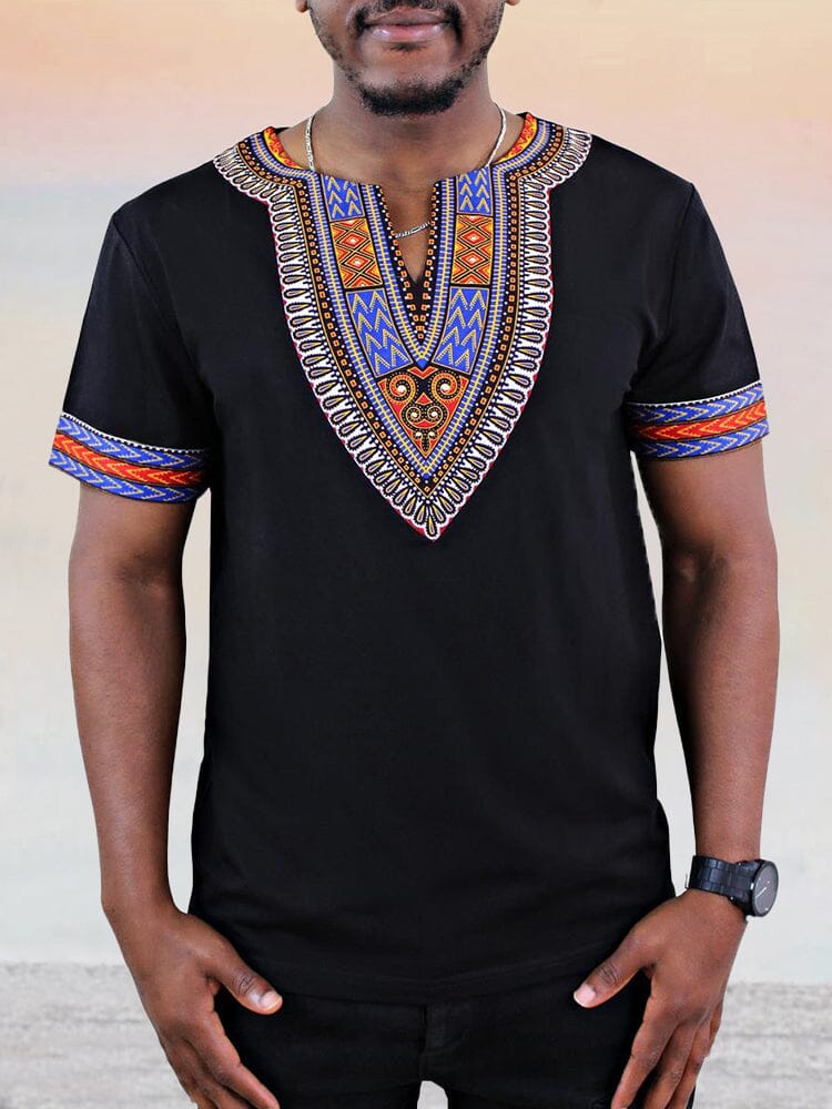 Ethnic Style Printed V Neck Shirt Shirts coofandystore Black S 