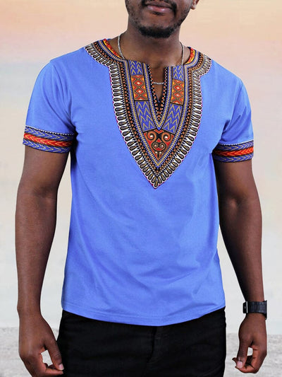 Ethnic Style Printed V Neck Shirt Shirts coofandystore Blue S 