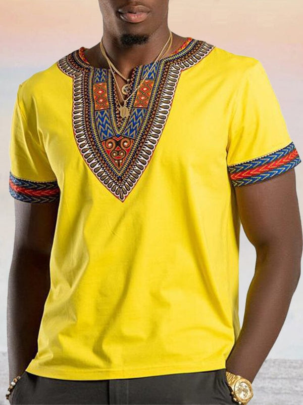 Ethnic Style Printed V Neck Shirt Shirts coofandystore Yellow S 
