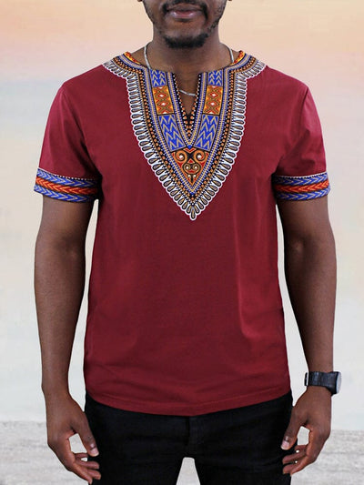 Ethnic Style Printed V Neck Shirt Shirts coofandystore Red S 