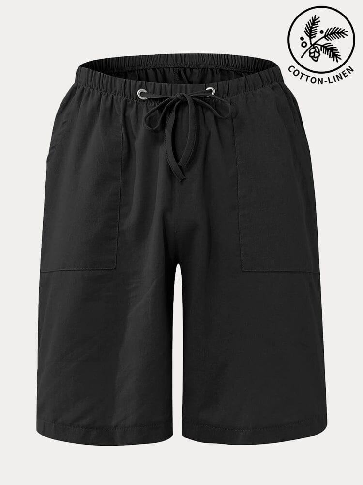 Classic Cotton Linen Drawstring Shorts Shorts coofandystore Black S 