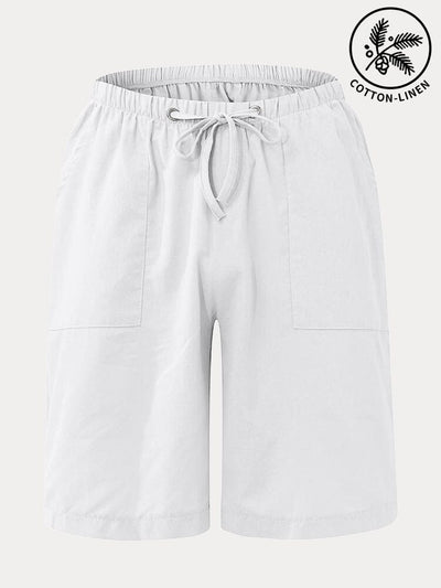 Classic Cotton Linen Drawstring Shorts Shorts coofandystore White S 