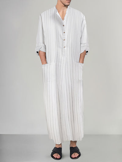Cozy Cotton Linen Stripe Casual Robe Robe coofandystore White S 