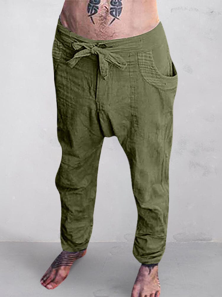 Cotton Linen Drawstring Casual Pants Pants coofandystore Green S 