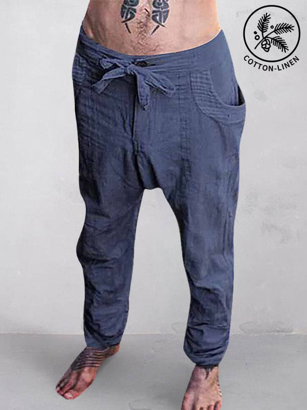 Cotton Linen Drawstring Casual Pants Pants coofandystore Blue S 