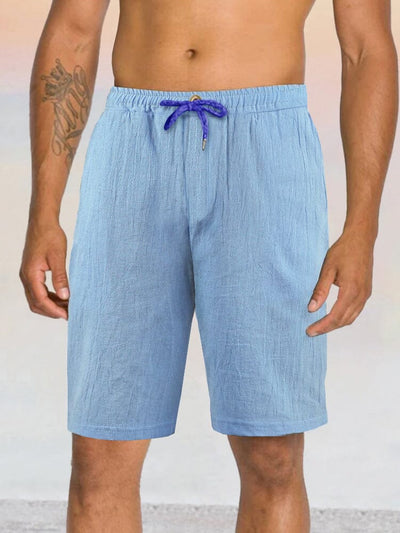 Cotton Linen Drawstring Beach Shorts Shorts coofandystore Blue S 