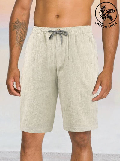 Cotton Linen Drawstring Beach Shorts Shorts coofandystore Cream S 