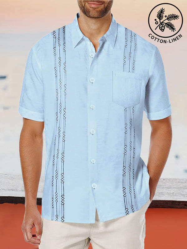Soft Cotton Linen Short Sleeve Shirt Shirts coofandystore Clear Blue S 