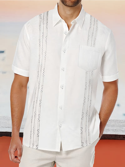Soft Cotton Linen Short Sleeve Shirt Shirts coofandystore White S 