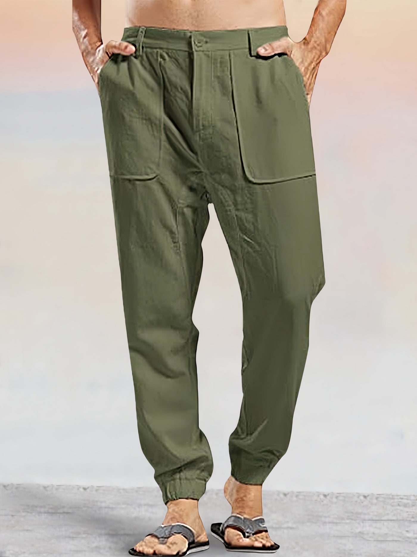 Casual Linen Style Pants With Pockets Pants coofandystore Army Green S 