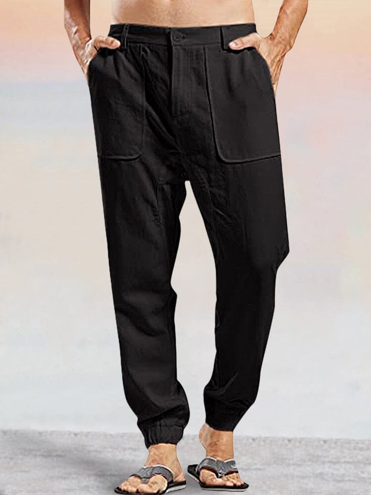 Casual Linen Style Pants With Pockets Pants coofandystore Black S 