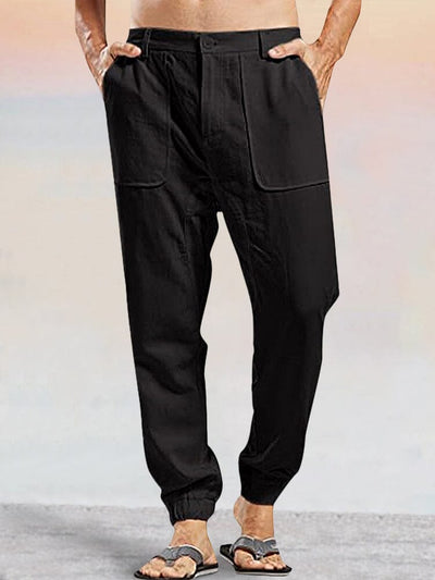 Casual Linen Style Pants With Pockets Pants coofandystore Black S 