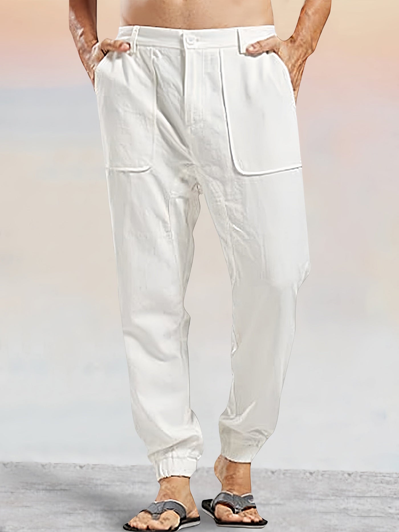 Casual Linen Style Pants With Pockets Pants coofandystore White S 