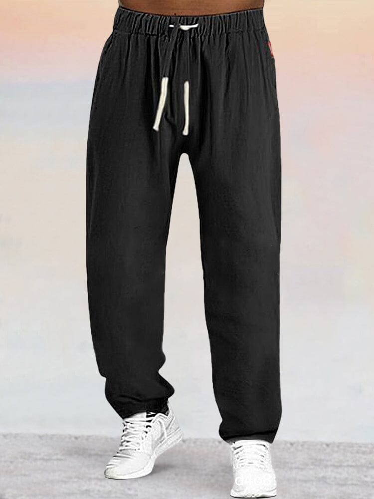 Cotton Linen Drawstring Sport Pants Pants coofandystore Black M 