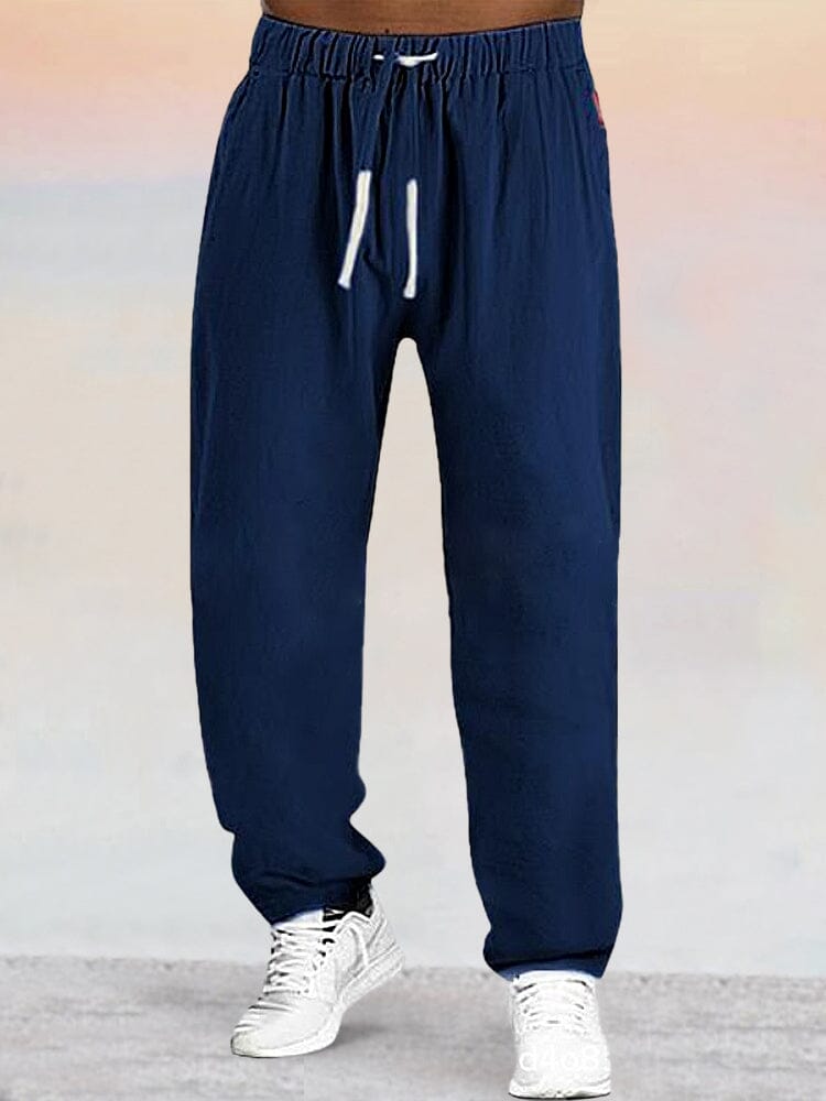 Cotton Linen Drawstring Sport Pants Pants coofandystore Blue M 