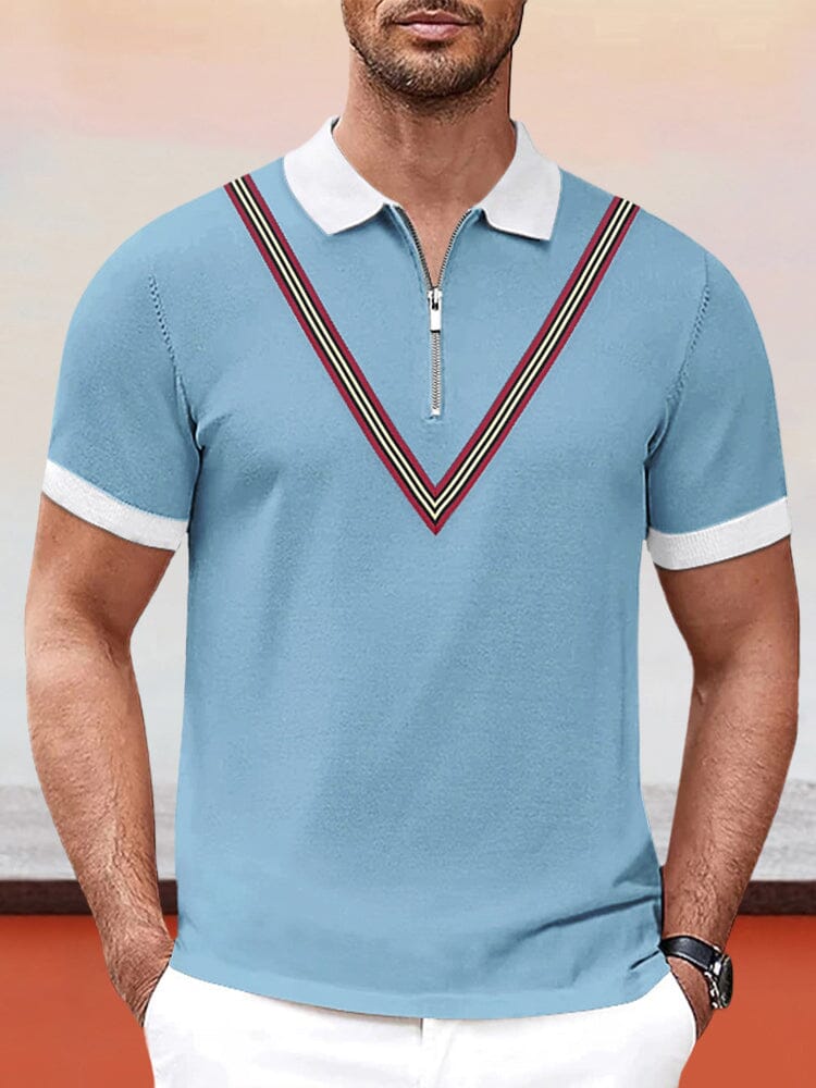 Casual Zipper Short Sleeve Polo Shirt Shirts & Polos coofandystore Light Blue S 