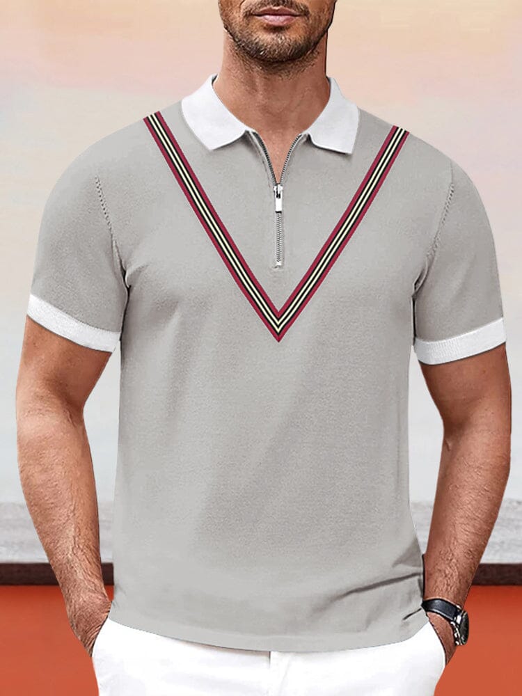 Casual Zipper Short Sleeve Polo Shirt Shirts & Polos coofandystore Grey S 