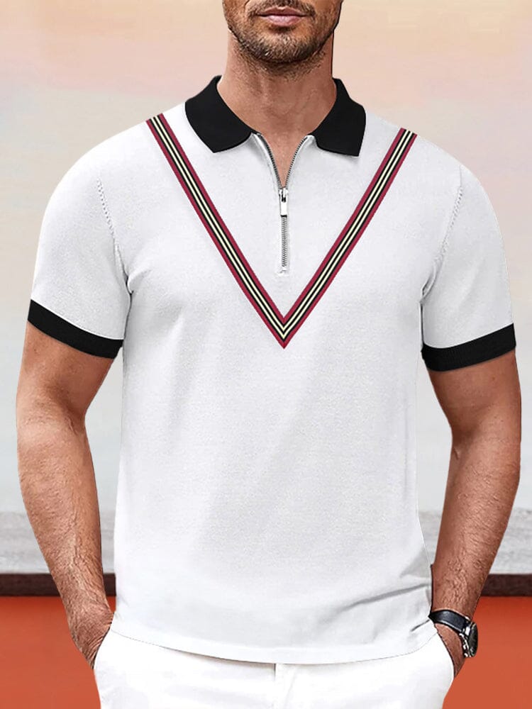 Casual Zipper Short Sleeve Polo Shirt Shirts & Polos coofandystore White S 