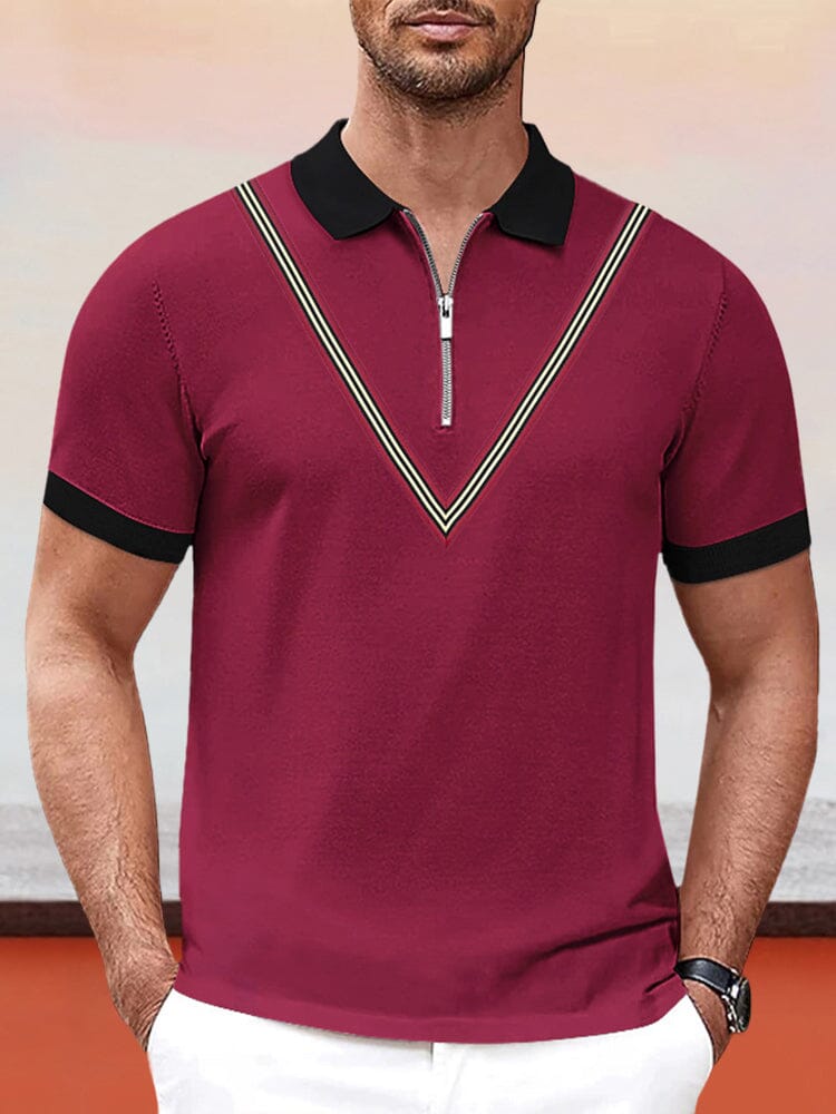 Casual Zipper Short Sleeve Polo Shirt Shirts & Polos coofandystore Red S 