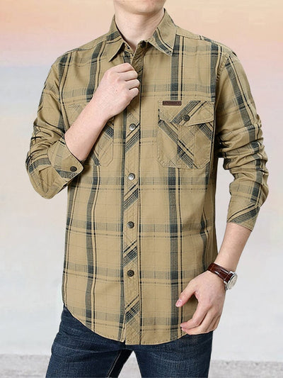 Casual Pure Cotton Plaid Long Sleeve Shirt Shirts coofandystore 