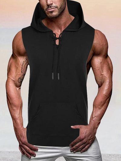 Workout Sleeveless Hooded Tank Top Tank Tops coofandystore Black M 
