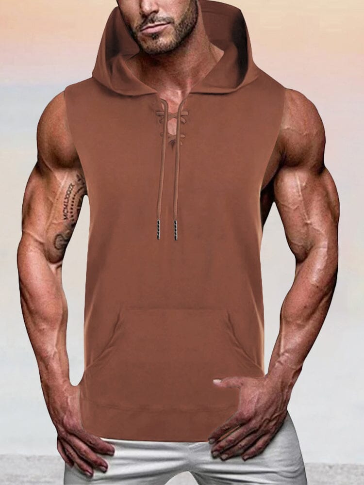 Workout Sleeveless Hooded Tank Top Tank Tops coofandystore Brown M 