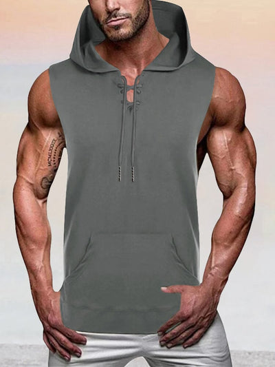 Workout Sleeveless Hooded Tank Top Tank Tops coofandystore Grey M 