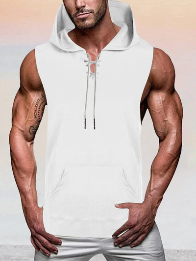 Workout Sleeveless Hooded Tank Top Tank Tops coofandystore White M 