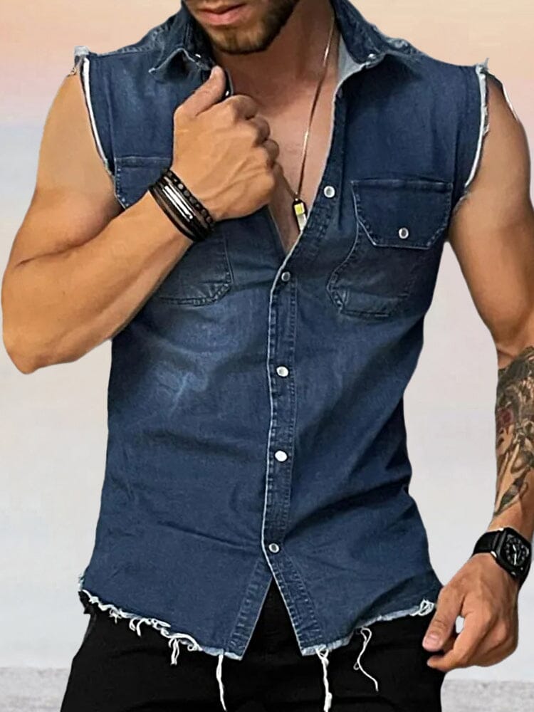 Casual Denim Tank Top with Pockets Tank Tops coofandystore 