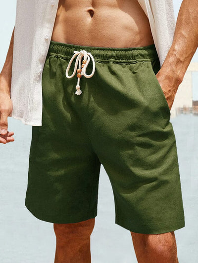 Casual Cotton Linen Solid Shorts Shorts coofandystore Army Green S 