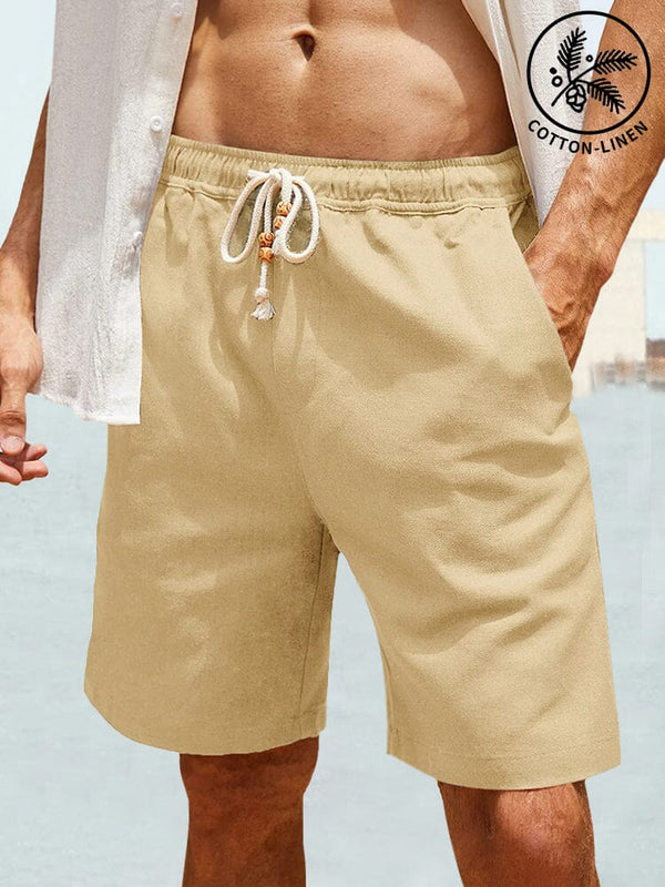 Casual Cotton Linen Solid Shorts Shorts coofandystore Khaki S 