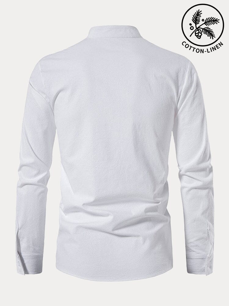 Casual Stand Collar Drawstring Cotton Linen Shirt Shirts coofandy 