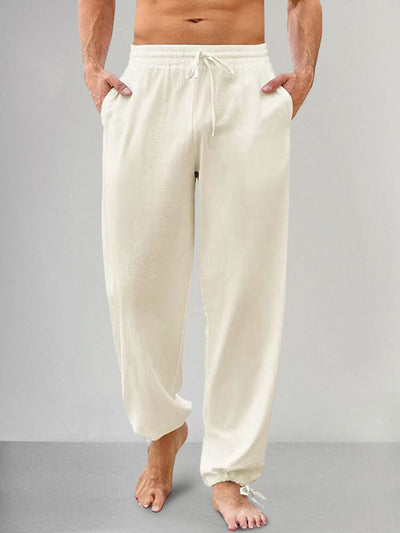 Casual Linen Style Elastic Waist Pants Pants coofandystore Cream S 