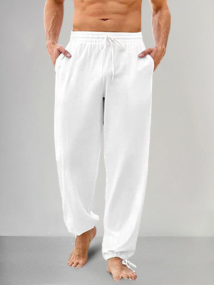 Casual Linen Style Elastic Waist Pants Pants coofandystore White S 