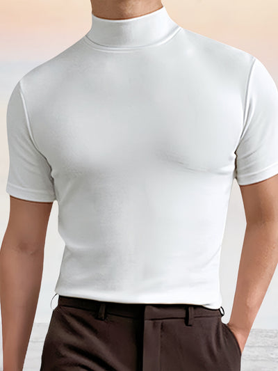 Slim Fit Short Sleeve Turtleneck Top Shirts coofandystore White S 