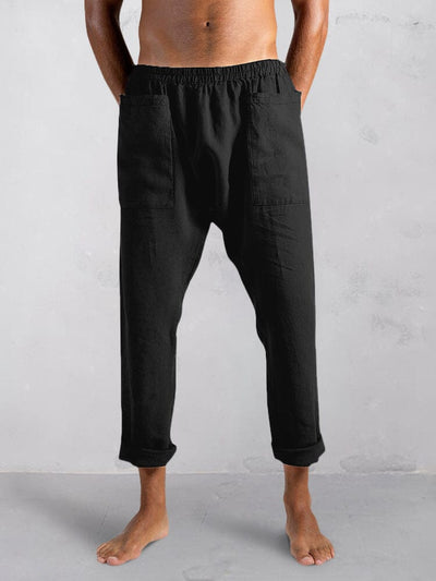 Casual Solid Cotton Linen Tapered Pants Pants coofandy Black S 