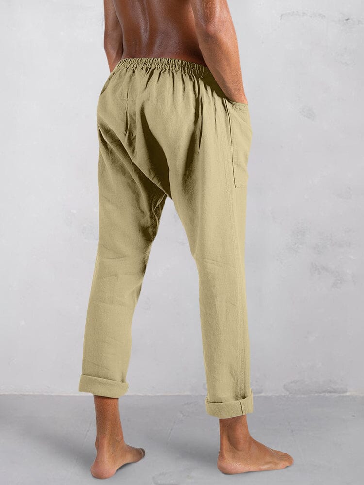 Casual Solid Cotton Linen Tapered Pants Pants coofandy 
