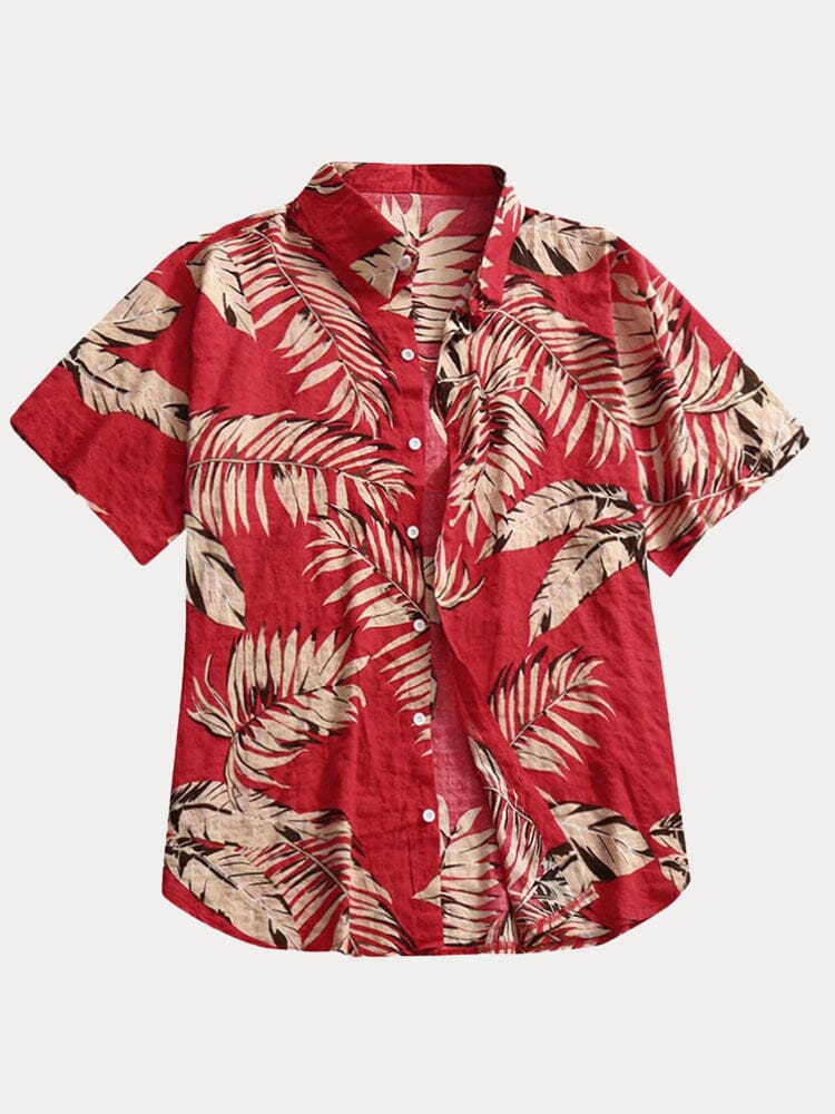 Cotton Printed Short Sleeves Beach Shirt Shirts coofandystore Red S 