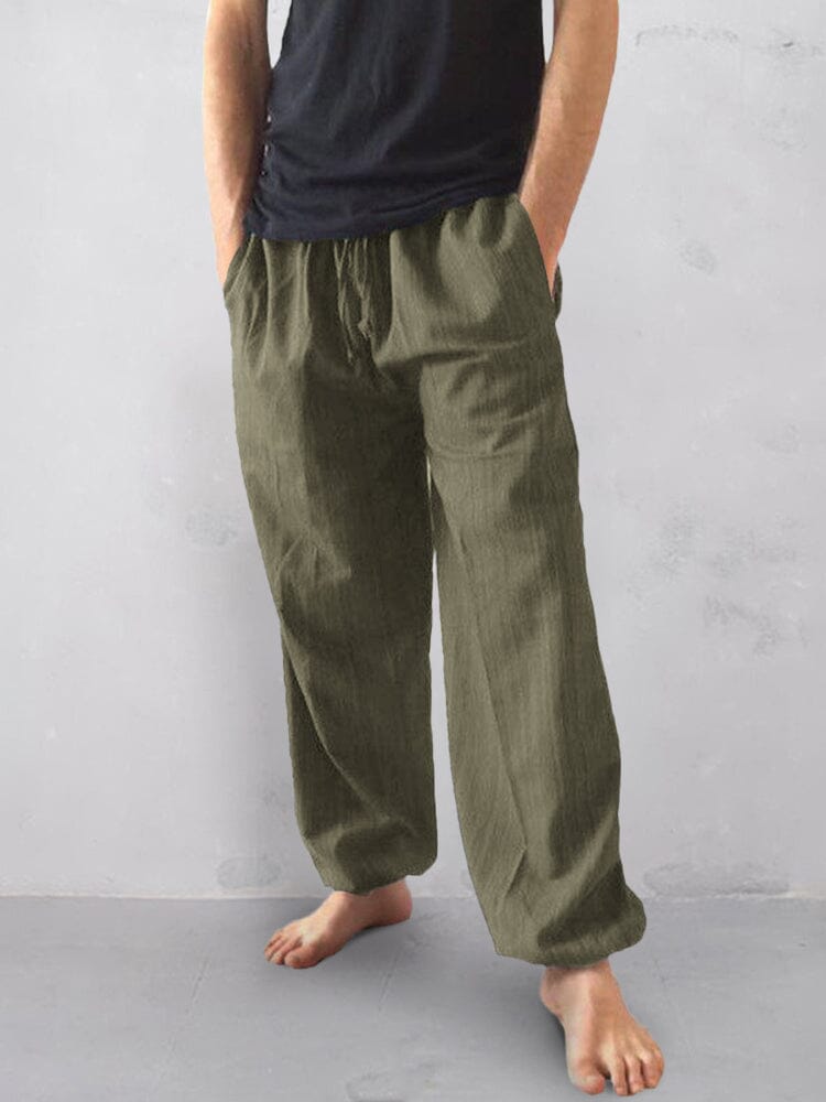 Casual Cotton Linen Elastic Waist Pants Pants coofandystore Army Green S 