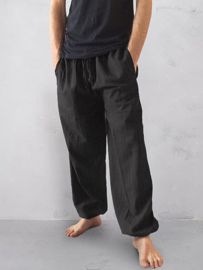 Casual Cotton Linen Elastic Waist Pants Pants coofandystore Black S 