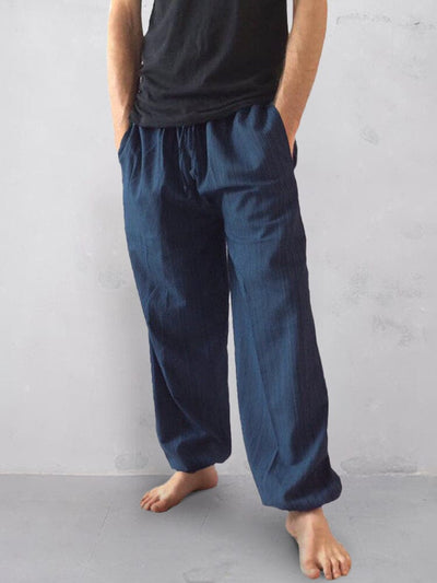 Casual Cotton Linen Elastic Waist Pants Pants coofandystore Blue S 